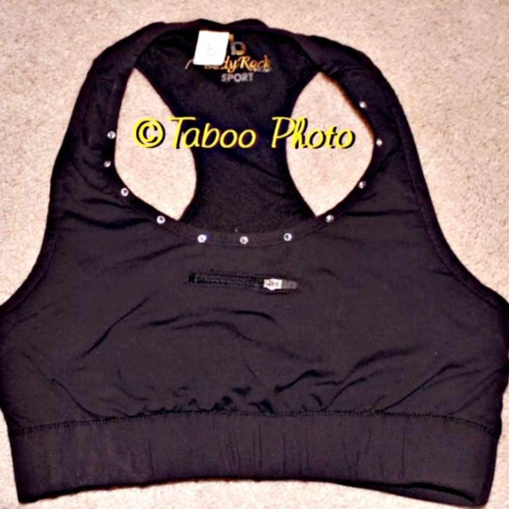 Body Rock Sport Womens Black Crystal Neck Sports Bra Size Small